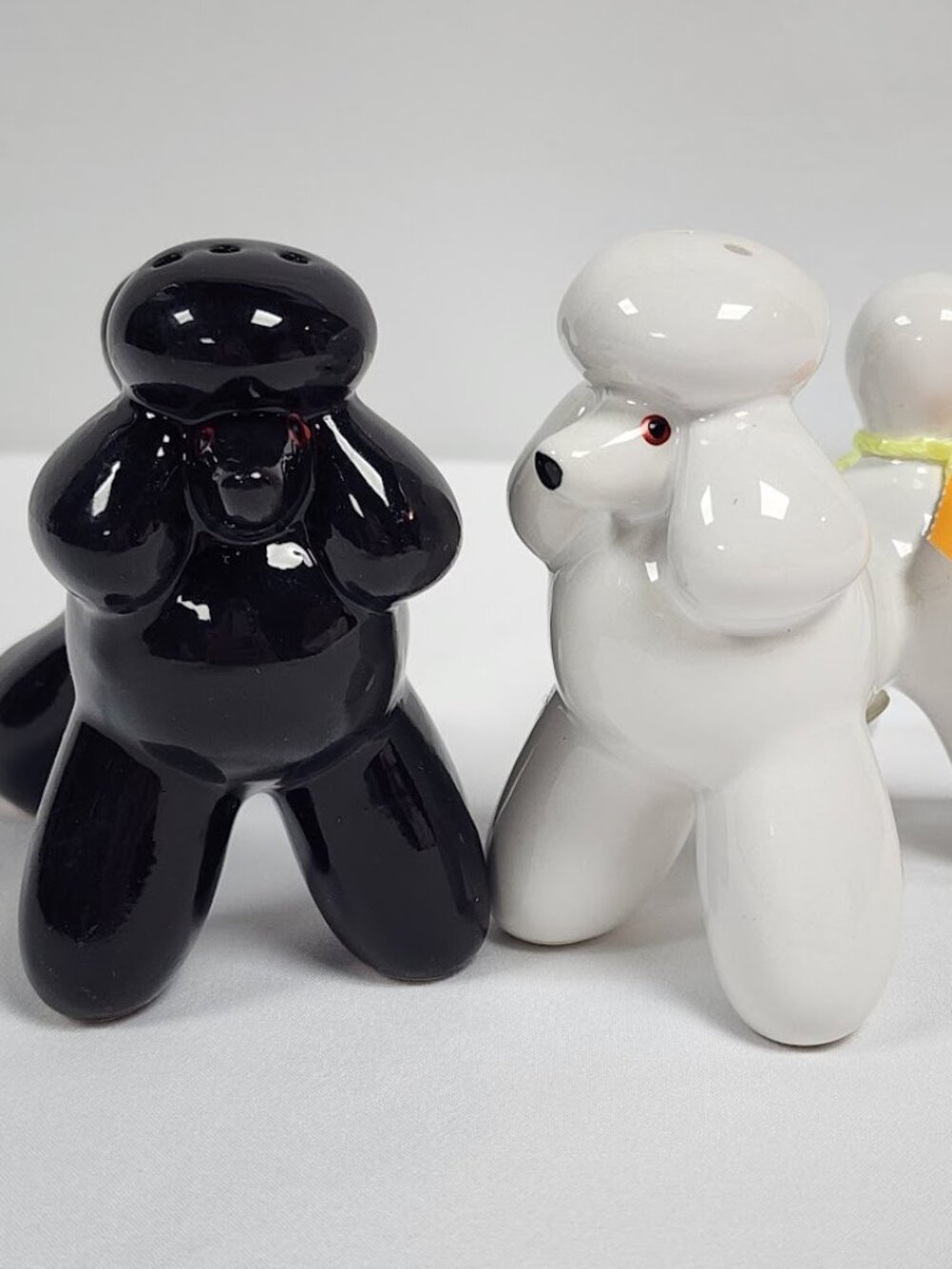 Vintage Black White Ceramic Poodle Shakers MCM
